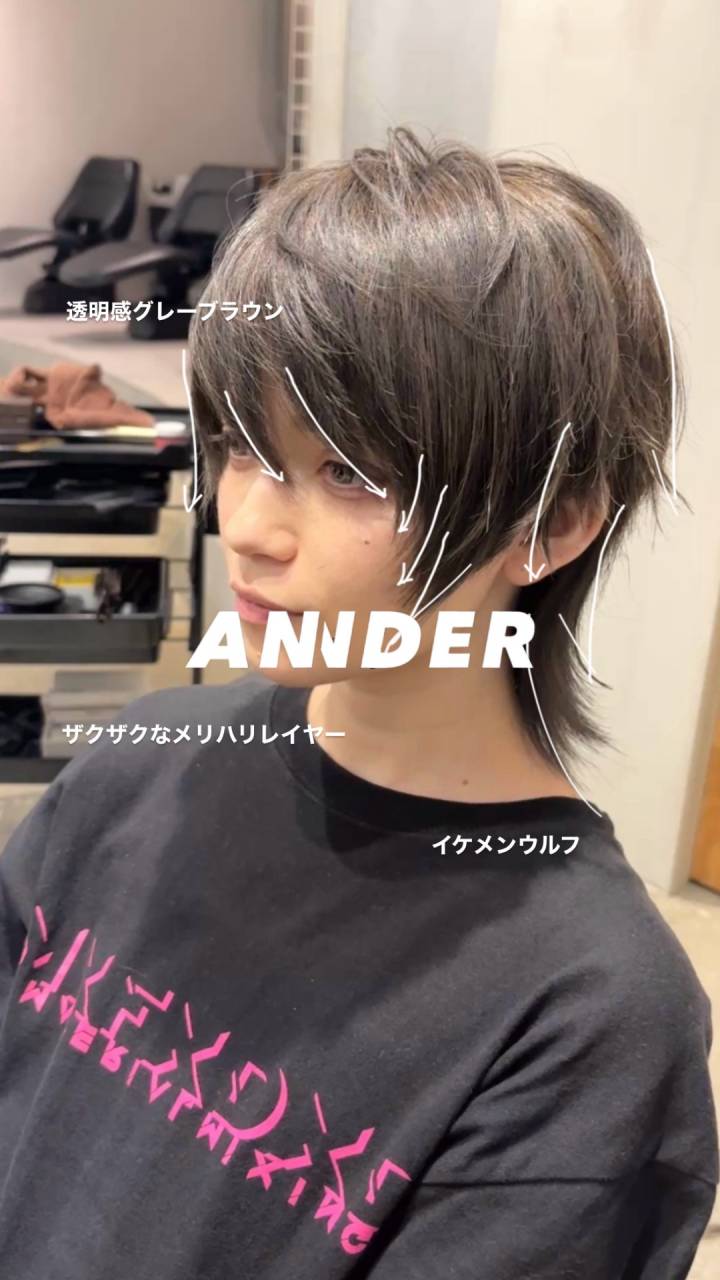 自由が丘でおすすめのウルフ女子|透明感グレーブラウン×レイヤーカット!自由が丘の美容室ANNDER
